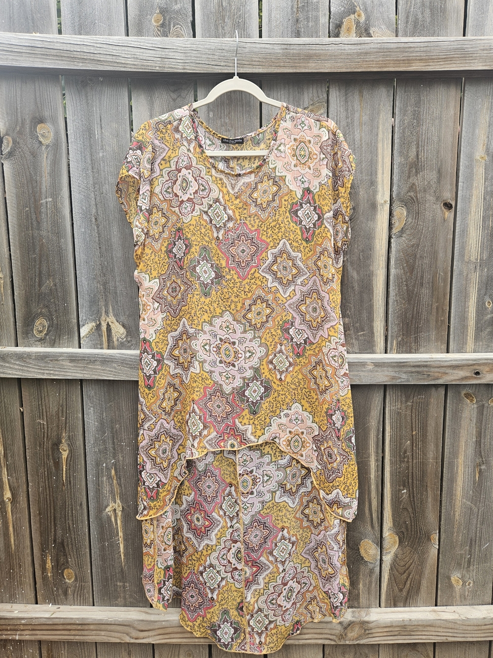 Cha Cha Vente High Low Tunic Dress Sheer Floral Medium Bohemian Hippie Cover-up